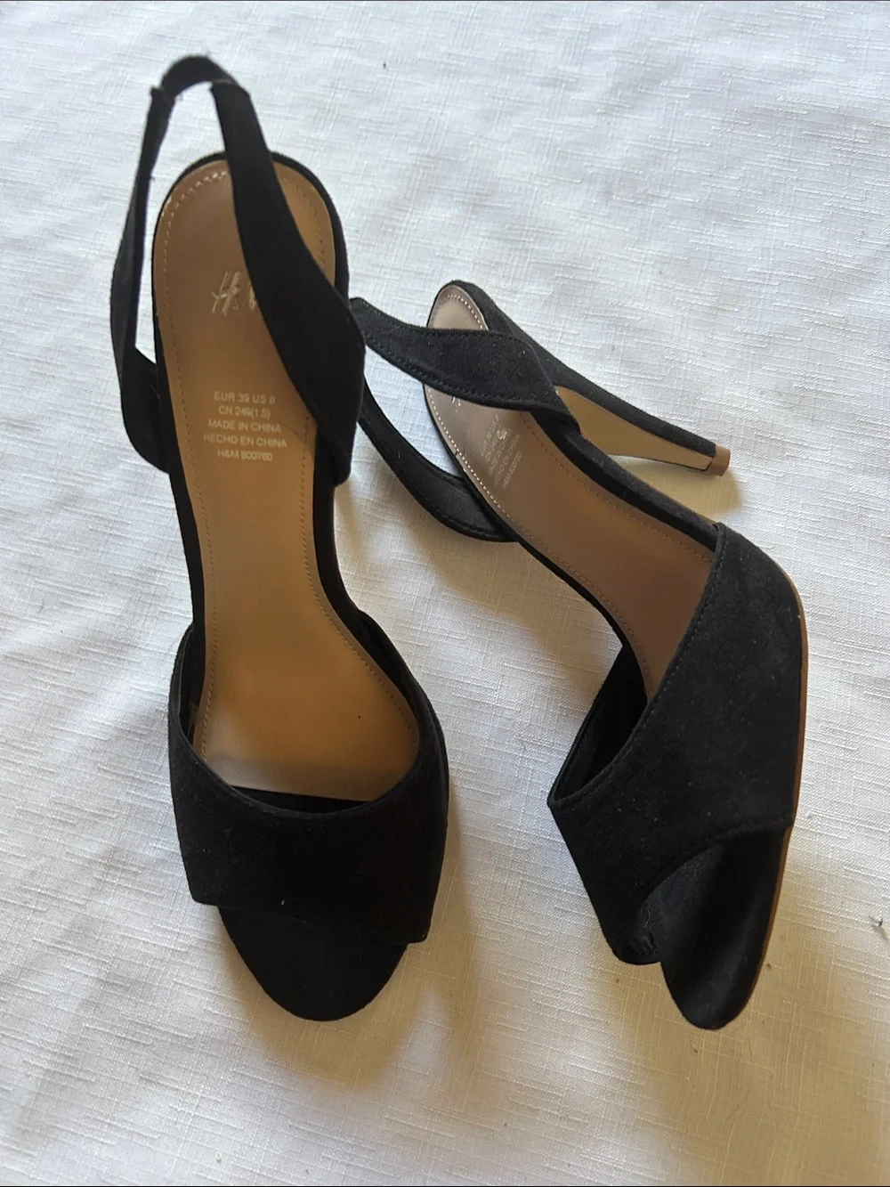 H&M Black Suede Slingback Open-Toe Heels